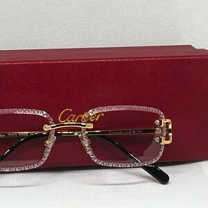 Cartier Women's clear Rimless Square Optical Glasses with Gold Accents